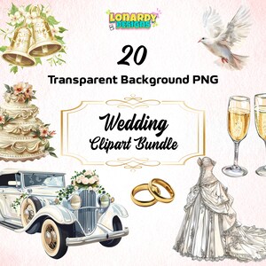 ウェディング クリップアート バンドル PNG ブライダル シャワー 印刷可能 婚約パーティー招待状 セレモニー プログラム 日付の保存グラフィック 花嫁と花婿のアート