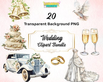 Wedding Clipart Bundle PNG Bridal Shower Printable Engagement Party Invitation Ceremony Program Save-the-Date Graphics Bride and Groom Art