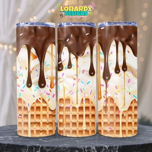 Chocolate Ice Cream Drip Tumbler Wrap PNG, 20oz Waffle Cone Sublimation Design, Dessert Cup PNG, Sweet Treat Tumbler Wrap, Instant Download