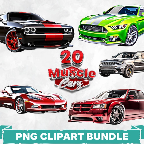 American Muscle Car PNG Clipart Bundle, Iconic Sports Car Image, Popular Racing Car Art,  Modern Muscle Cars Decal, Muscle Car Illustration