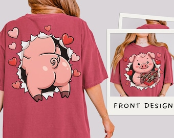 Funny Pig Valentine PNG, voor- en achterkant ontwerp, schattige biggetje sublimatie, boerderij dieren liefde shirt, chocolade hart cadeau, digitale download