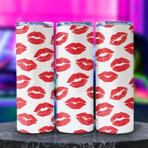 Lipstick Kiss Tumbler Wrap Png, Seamless Lips Pattern Printable Image, Digital Kisses Sublimation Design Art, Love Wallpapers Background