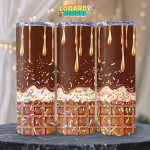 Chocolate Ice Cream Tumbler Wrap PNG Sweet Treats Printable Summer Dessert Sublimation Design Summer 20oz Skinny Tumbler Digital Download
