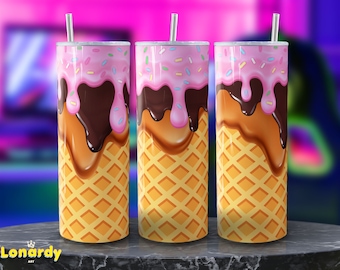 Ice Cream Tumbler Wrap PNG Sweet Treats Printable Art Summer Dessert Sublimation Design Frozen Delight Illustration Ice Cream Lover Gift