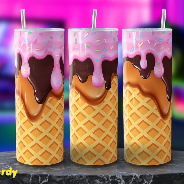 Ice Cream Tumbler Wrap PNG Sweet Treats Printable Art Summer Dessert Sublimation Design Frozen Delight Illustration Ice Cream Lover Gift