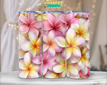 Plumeria Flowers Tumbler Wrap PNG Seamless Hawaiian Floral Sublimation Design Tropical 20oz Skinny Tumbler Island Paradise Digital Download
