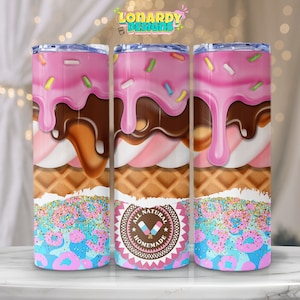 Ice Cream Delight PNG Tumbler Wrap | Sweet Treat Sublimation Design | Digital Download | Sprinkles and Waffle Cone Art | 20oz Skinny Tumbler