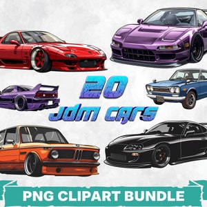 JDMストリートレーシングカーPNGバンドル、ドリフトチューナークリップアートパック、日本のターボ車グラフィック、輸入車ステッカー昇華セット