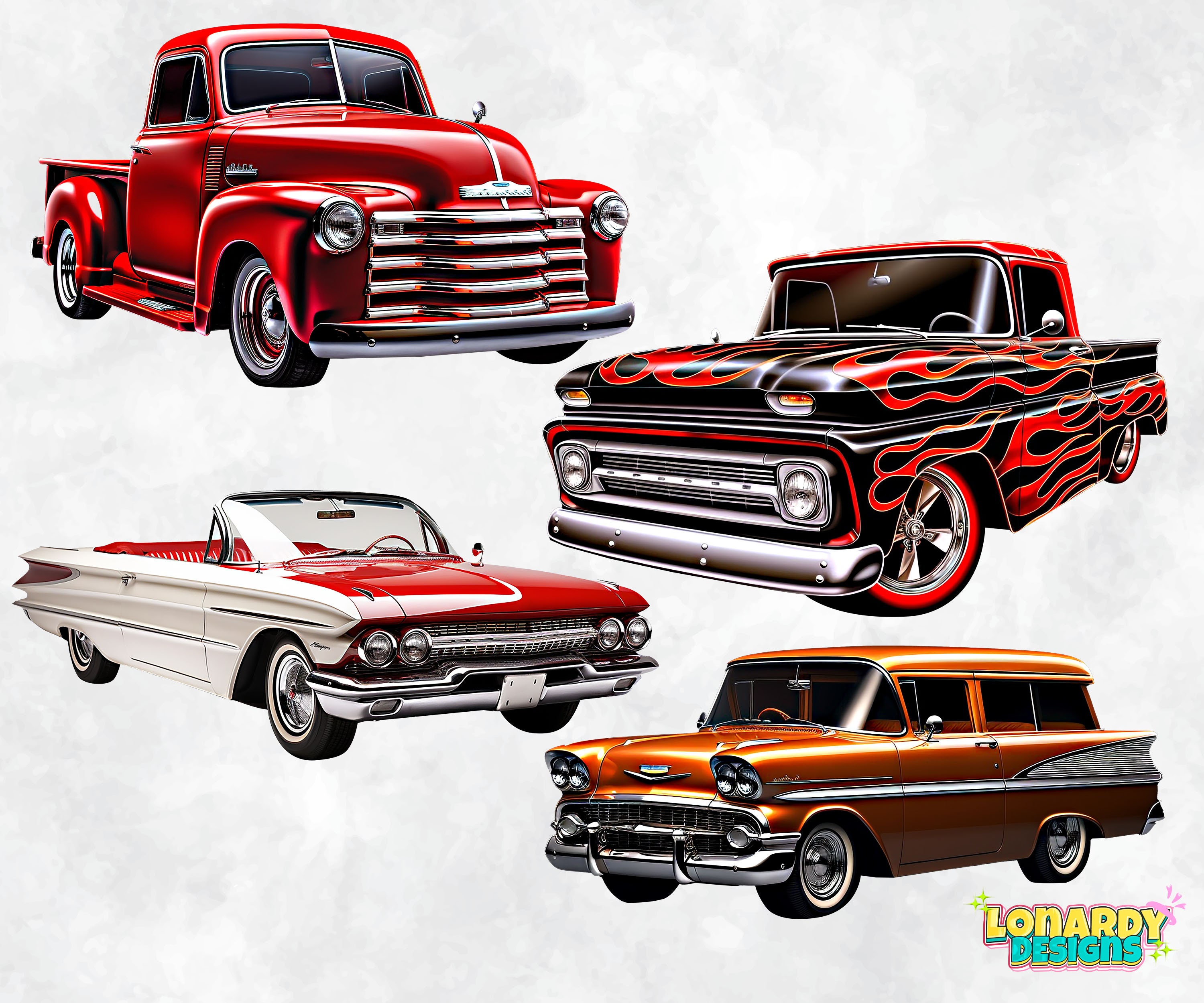 Lowrider Cars PNG Clipart Bundle Vintage Vehicles Printable Graphics ...
