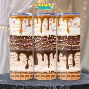 Ice Cream Tumbler Wrap PNG Sweet Treats Printable Image Summer Dessert Sublimation Design Frozen Delight Print 20oz Skinny Tumbler Waffle