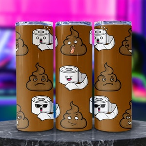 Funny Poop Tumbler Wrap Png, Poo Pattern Sublimation Design, Seamless Poo Wallpapers, Printable Cartoon Illustration, Brown Emoji Poster Art