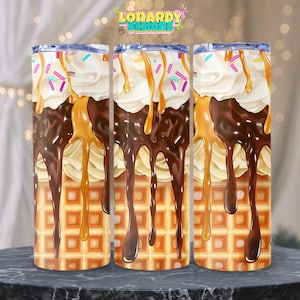 Eis Tumbler Wrap PNG Süße Leckereien Druckbare Bild Sommer Dessert Sublimation Design Gefrorene Freude Print 20 Unzen Skinny Tumbler Waffel