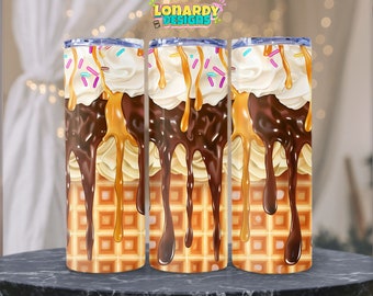 Ice Cream Tumbler Wrap PNG Sweet Treats Printable Image Summer Dessert Sublimation Design Frozen Delight Print 20oz Skinny Tumbler Waffle