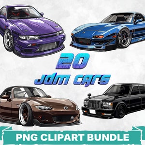 JDMドリフトカーPNGクリップアートバンドル、日本輸入車グラフィック、昇華転写用チューナーカーデカール、改造車アートパック