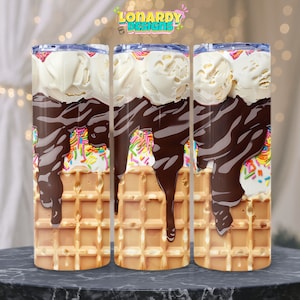 Ice Cream Tumbler Wrap PNG Sweet Treats Printable Image Summer Dessert Sublimation Design Frozen Delight Print 20oz Skinny Tumbler Waffle