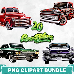 Lowrider Cars PNG Clipart Bundle Vintage Vehicles Printable Graphics Retro Automotive Sticker Designs Car Show Template Urban Cars Art Print