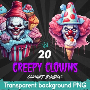 Creepy Clown Clipart Bundle, Spooky Clowns Sublimation Design, Horror Monster Printable, Scary Character Png, Halloween Print, Eerie Image