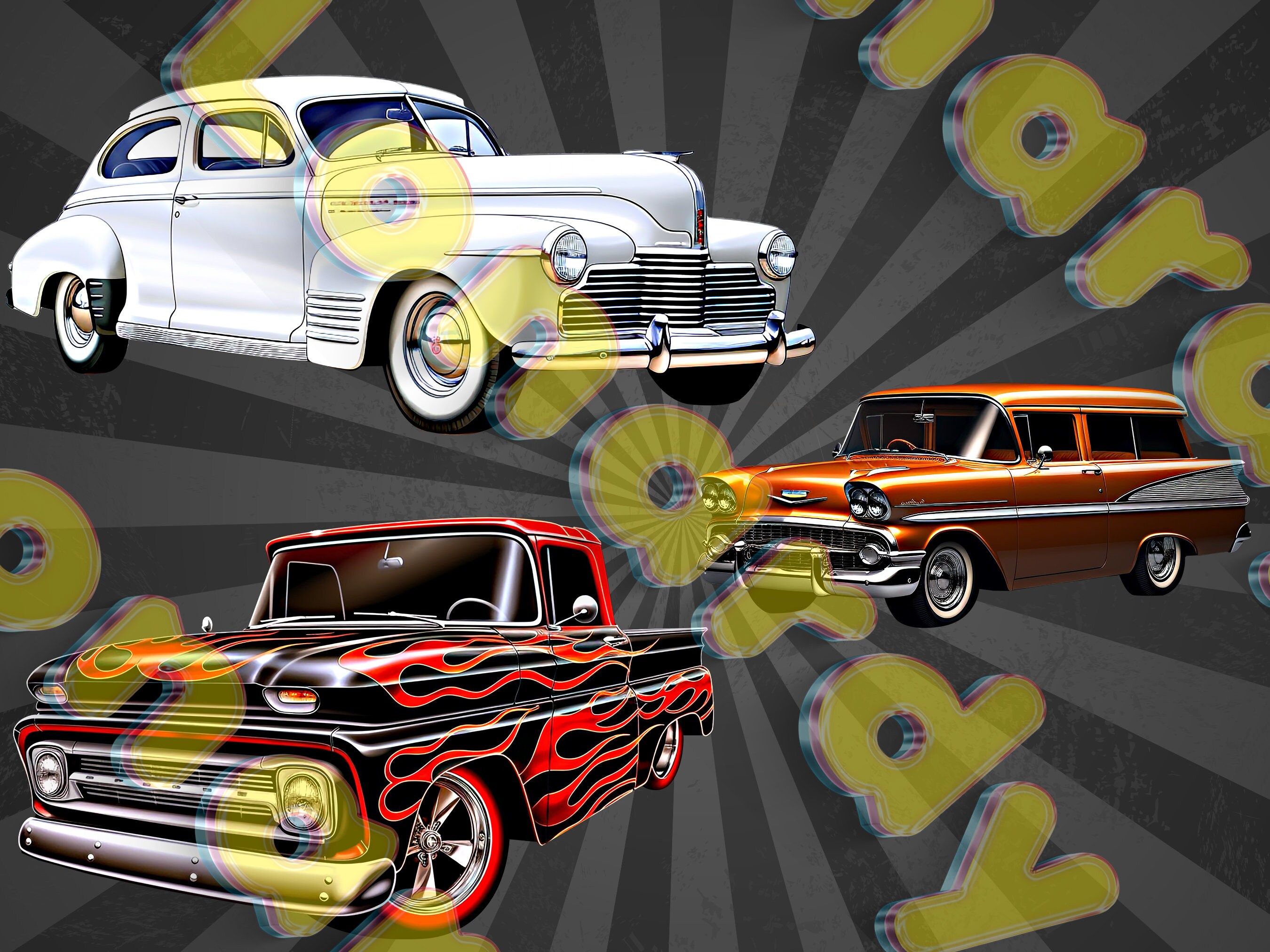 Low Rider Clipart Bundle Png, Classic Car Printable, Vintage Cars Print