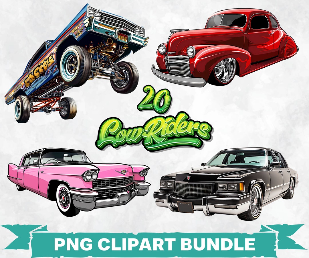 Lowrider Cars PNG Clipart Bundle, Vintage Vehicles Printable Graphics ...