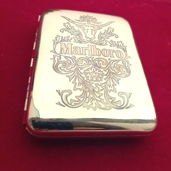Vintage  Marlboro Cigarette  Case/ Vintage Gold Color Case/Vintage Cigarette Holder/ Gift for Him/ Souvenir/ Unused