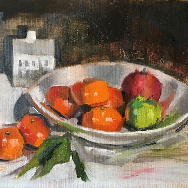 Peinture à l'huile de bol de fruits