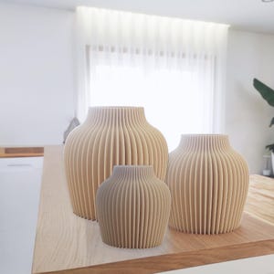 Minimalist Vase Set of 3 | Modern Ribbed Vases | Geometric Home Decor | Contemporary Decorative Vases | Nordic Style | Scandinavian Design