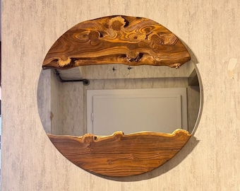 Handmade Walnut Wood Framed Mirror - Rustic & Natural Decor
