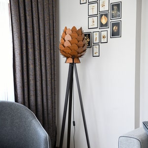 Pine Cone Wooden Tripod Floor Lamp: Modern Home Decor