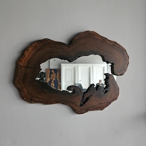 Live Edge Walnut Wood Mirror: Rustic Handmade Vanity Mirror