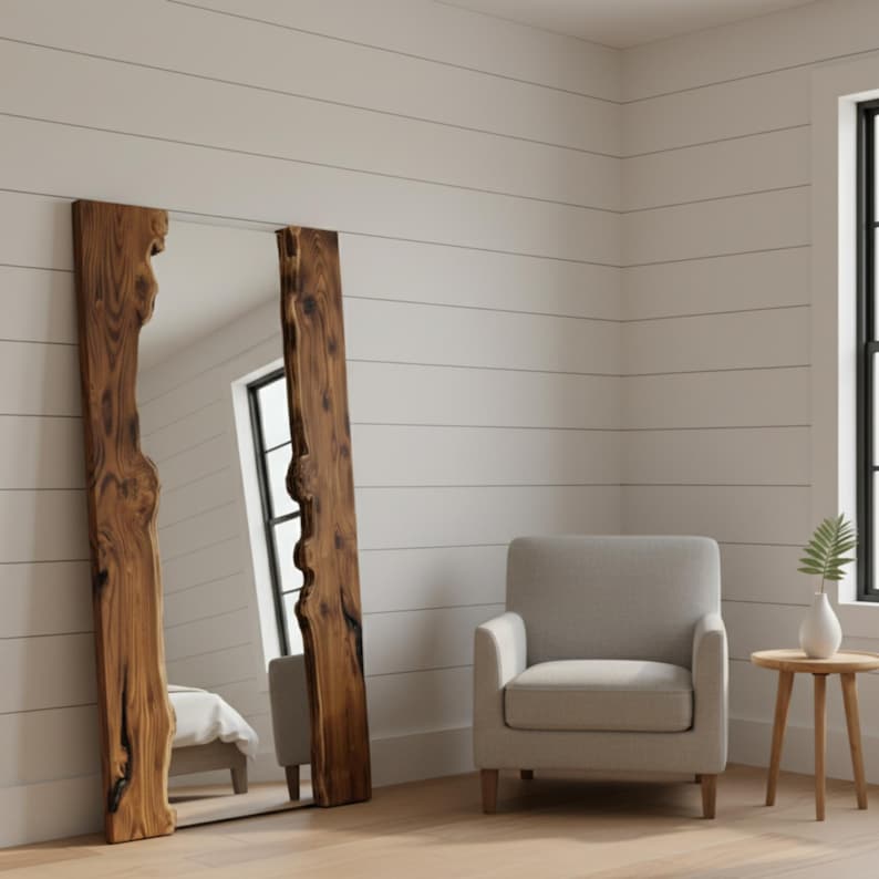 Rustic Natural Edge Full Length Mirror, Handmade Farmhouse Wood Decor ...