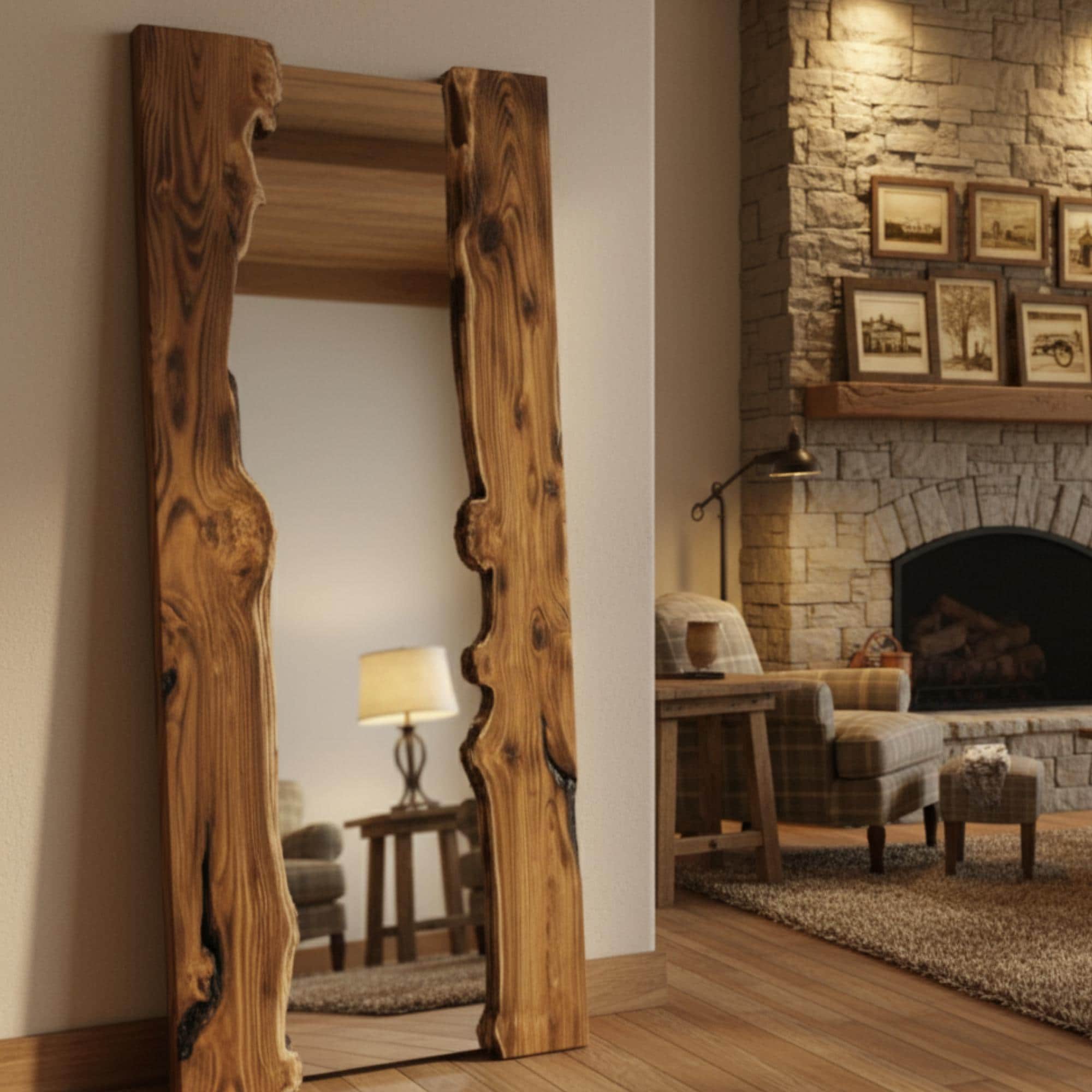 Rustic Natural Edge Full Length Mirror, Handmade Farmhouse Wood Decor ...