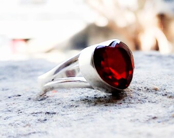 Heart Gemstone Ring, Boho 925 Sterling Silver Statement Ring