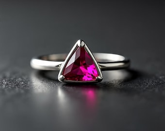 Triangle Ruby Sterling Silver Ring — Ruby Gemstone Ring, Trillion Cut Red Ruby, July Birthstone Jewelry, Minimalist Geometric Ring, Gift for