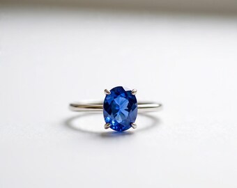 Oval Sapphire 925 Sterling Silver Ring, Elegant Gemstone Jewelry
