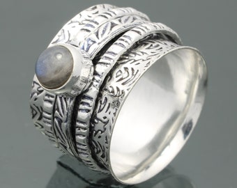 Bague toupie faite main en argent sterling, bijoux CZ