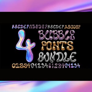 Paquete de imágenes prediseñadas de letras cromadas 3D con burbujas: alfabeto PNG SVG (descarga digital)