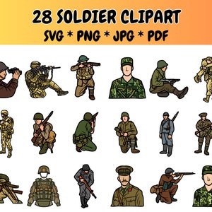 28 Army Soldiers Clipart Bundle SVG PNG JPG PdF, Military Clipart, Army Clipart, Soldiers Clipart, War Clipart, Graphics Illustrations