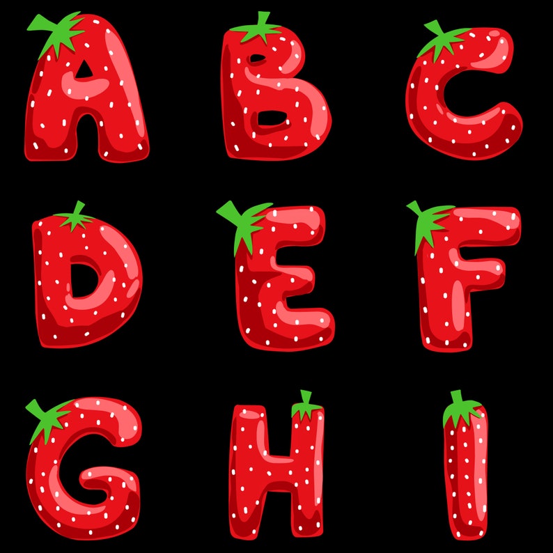 Strawberry Letters Clipart PNG SVG Bundle, Strawberry Font, Strawberry