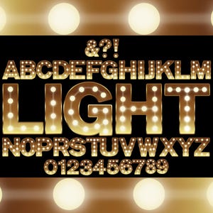 Pacchetto di clipart PNG SVG con font Marquee Lights, font LED SVG, lettere luminose Png, font alfabeto retrò SVG, alfabeto Marquee Lights