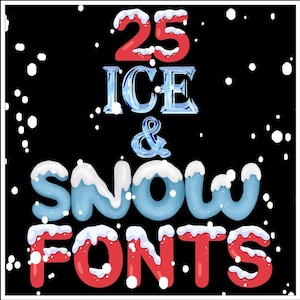 Paquete de 25 conjuntos de fuentes de hielo de invierno Clipart PNG SVG, fuente de Navidad Svg, letras de invierno, fuente de vacaciones Svg, letras de hielo PNG, fuente de nieve, Año Nuevo