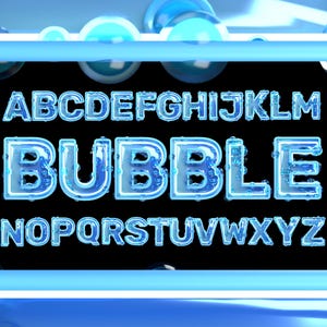 Paquete de imágenes prediseñadas PNG y SVG de fuentes 3D con burbujas, fuente burbujeante, alfabeto burbujeante, fuente 3D, monograma, garabato, sublimación, letras del alfabeto imprimibles