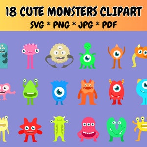 18 Cute Monsters Clipart Bundle SVG PNG, Birthday Monsters, Party Monsters, Kids Monsters, Little Monsters, Baby Monsters