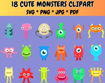 18 Cute Monsters Clipart Bundle SVG PNG, Birthday Monsters, Party Monsters, Kids Monsters, Little Monsters, Baby Monsters