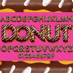 Paquete de imágenes prediseñadas PNG y SVG de letras realistas de donut 3D, fuente de donut, alfabeto de donut, fuente de chocolate 3D, monograma, sublimación, alfabeto imprimible