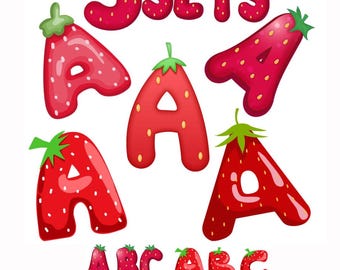 Strawberry Font Clipart Bundle: PNG SVG Alphabet 5 Sets