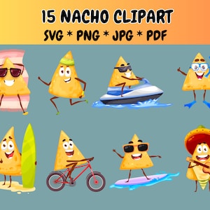 15 Nacho Clipart Bundle SVG PNG, süße Nacho Clipart, lustige Nacho Clipart, Cinco De Mayo Clipart, Grafik Illustrationen, süßes Essen