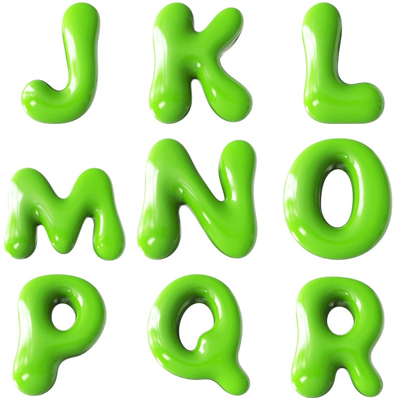 3D Bubbly Green Letters Clipart PNG SVG Bundle, Bubbly Font, Bubbly ...
