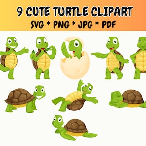 9 Süße Schildkröte Clipart Bundle SVG PNG, Baby Schildkröte, Haustier Clipart, süße Schildkröte Clipart, Grafik Illustrationen