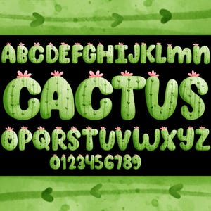 Bundle de lettres de dessin animé cactus PNG SVG, police de caractères de dessin animé, alphabet de dessin animé, monogramme, griffonnage, sublimation, lettres de l'alphabet imprimables