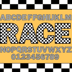Checkered Letters Clipart PNG SVG Bundle, Checkered Alphabet, Checkered Font, Monogram, Doodle, Sublimation, Printable Racing Alphabet